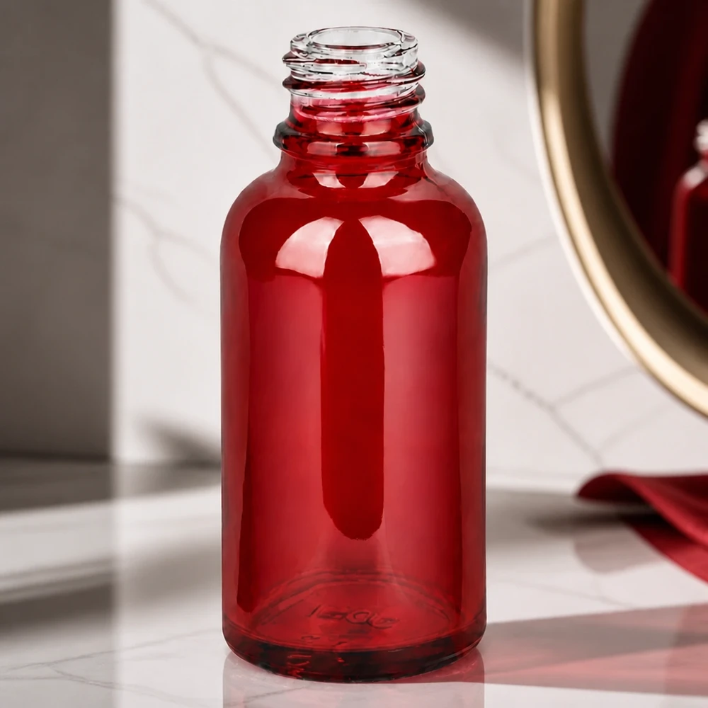 30ml lékárenská lahvička RedLine UT18/30 UNiTWIST. RedLine UT18/30 UNiTWIST 30ml Flasche mit lichtschützender roter Färbung für empfindliche Substanzen