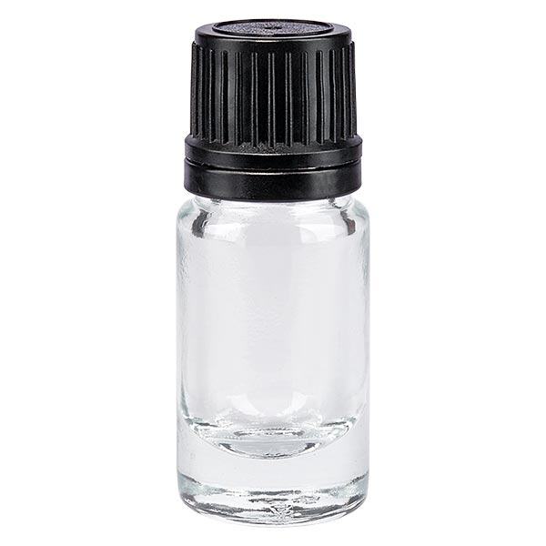 Lékárenská lahvička čirá 5ml šroubovací uzávěr černý nalévací kroužek nedotknutelný uzávěr