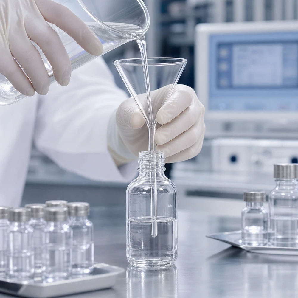 Nálevka ø100mm sodnovápenatá, úhel 60°, krátká. Präzisions-Labortrichter aus klarem Glas mit 60-Grad-Neigung für kontrolliertes Dosieren von Reagenzien