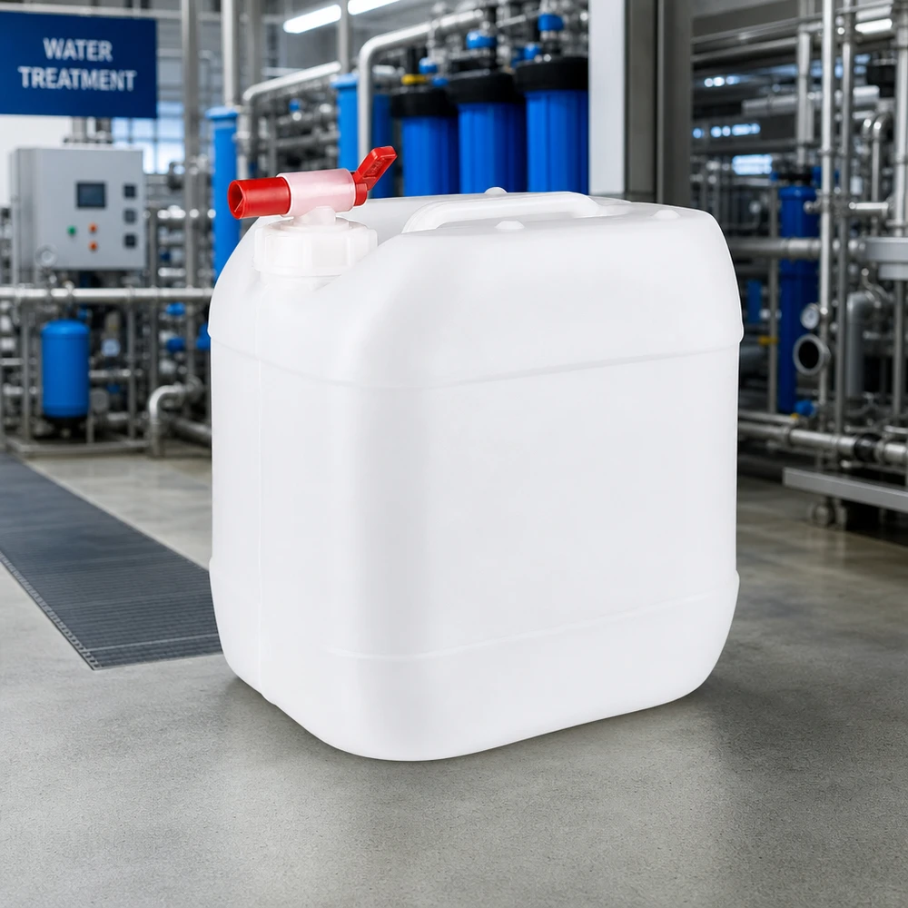Kanystr 15 litrů s vypouštěcím kohoutkem Quaderförmiger PE-Kanister 15L mit integriertem Auslaufventil für Wasserbehandlung