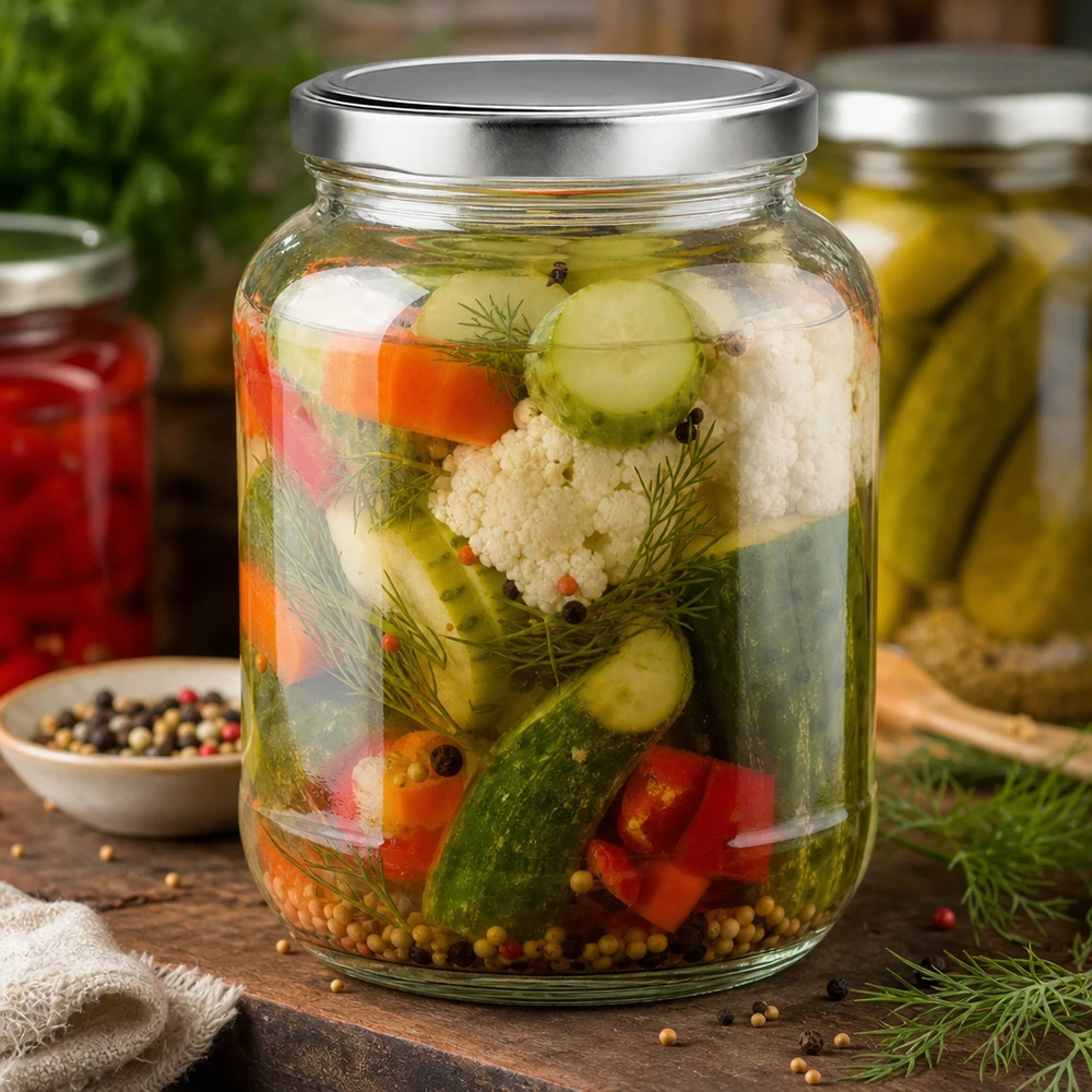 370ml Ovalglas mit BasicSeal Deckel für eingelegtes Gemüse und Pickles mit Dill und Gewürzen