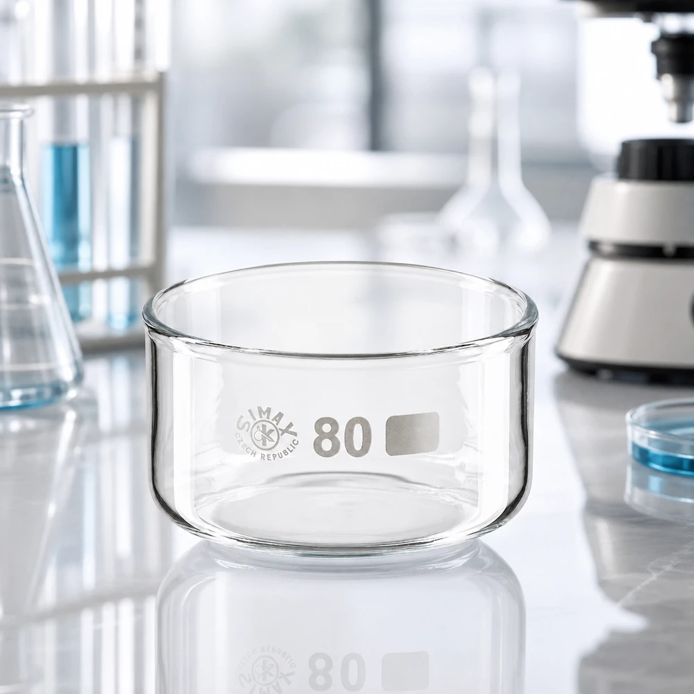 Krystalizační miska 150ml bez výlevky borosilikátová ø80mm Transparentes Laborgefäß ohne Ausguss gleichmäßige Wandstärke 150ml ø80mm SIMAX Borosilikatglas