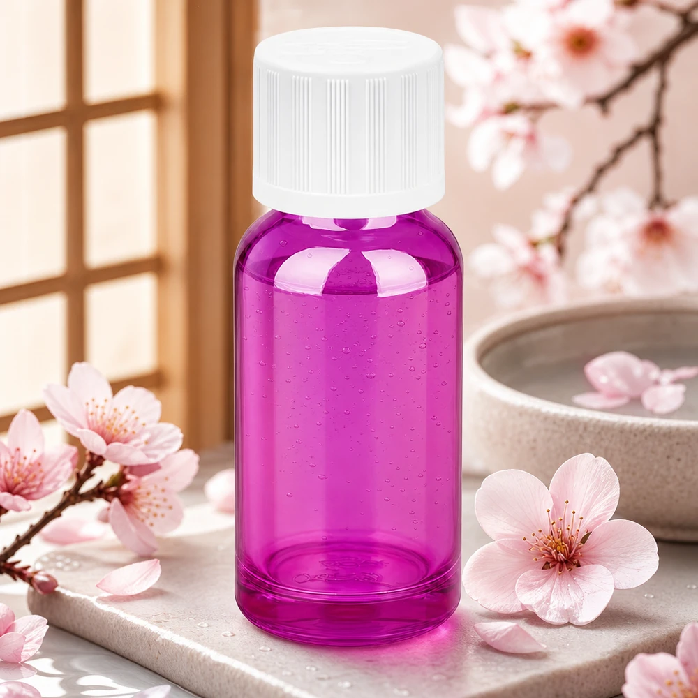 20ml láhev se šroubovacím uzávěrem 11 mm bílá standardní dětská pojistka PurpleLine UT18/20. 20ml Premium-Glasflasche in transparentem Lila mit weißem Verschluss für edle Produktpräsentation