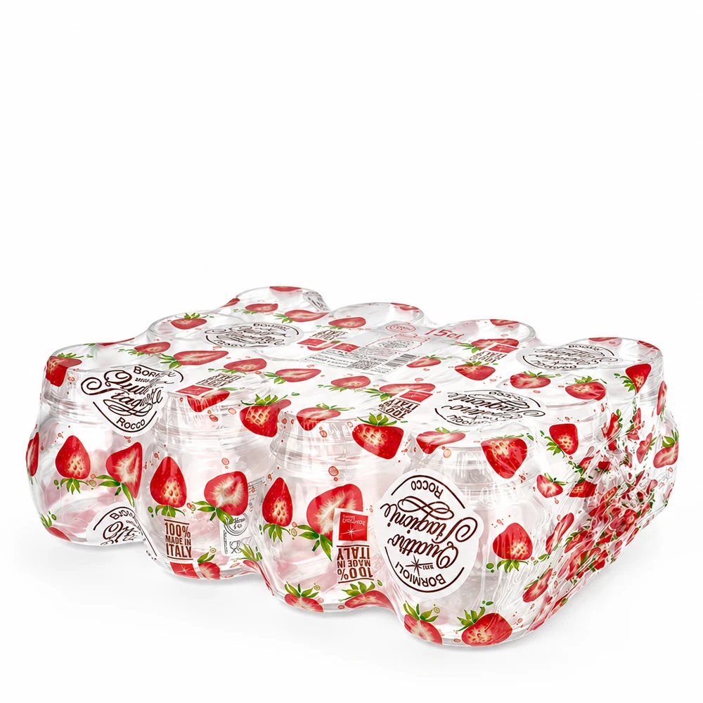 150ml kulatá sklenice "Quattro Stagioni" s víčkem Quattro Stagioni Rundgläser 150ml mit Erdbeer-Deckeln im 4er-Set für Einmachen und Konservieren