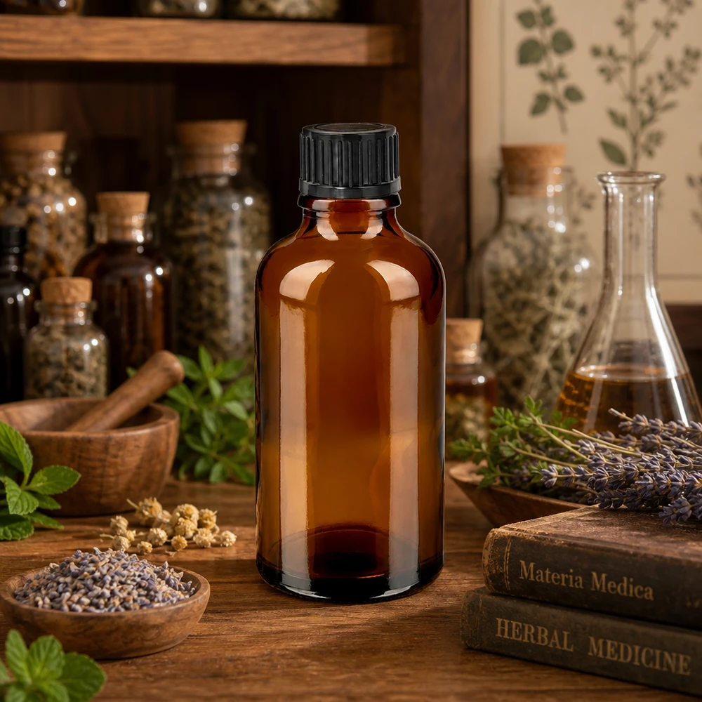 50ml láhev 11mm šroubovací uzávěr černá Standard BrownLine UT18/50 Vielseitige 50ml Glasflasche in zeitloser brauner Optik für Tinktur Extrakt und flüssige Präparate