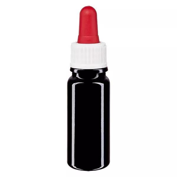 Lékárenská láhev fialová 10ml pipeta bílá/červená standardní Lékárenská láhev fialová 10ml pipeta bílá/červená standardní