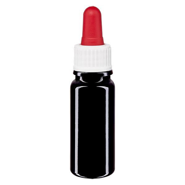Lékárenská láhev fialová 10ml pipeta bílá/červená standardní Lékárenská láhev fialová 10ml pipeta bílá/červená standardní