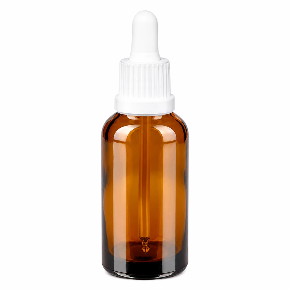 30ml pipetovací láhev bílá se zajištěným uzávěrem BrownLine UT18/30 Kompakte 30ml Glasflasche mit Pipettenverschluss in braun-weiß für Seren