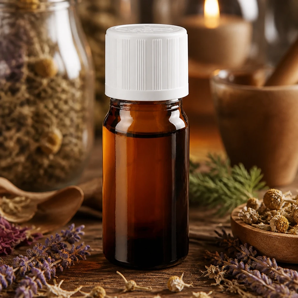 Kompakte Braunglasapothekerflasche 5ml weißer KiSi Deckel für Aromatherapie und Naturheilkunde