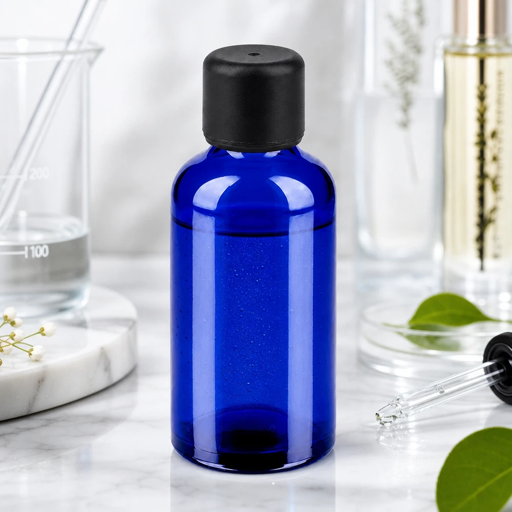 50ml láhev se 6mm šroubovacím uzávěrem černá Standard BlueLine UT18/50 Vielseitige blaue 50ml Flasche perfekt für Reisegrößen von Parfum Ölen und Beauty-Essenzen