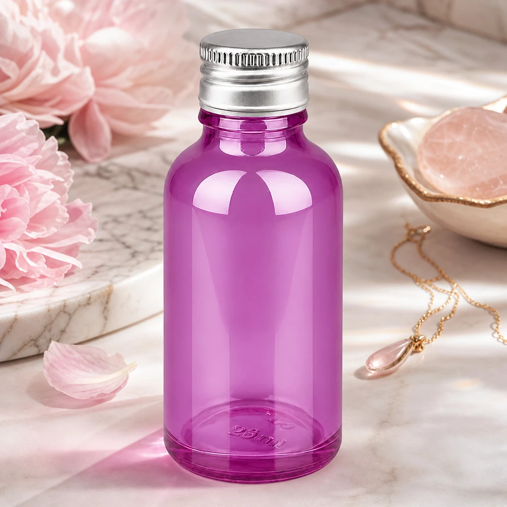 Stilvolle purple Glasflasche 30ml mit mattiertem Aluminiumdeckel für Premium-Produkte