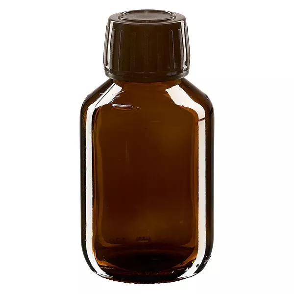 100ml lahvička na léky hnědá, uzávěr hnědý s tamper-evidentním kroužkem ApoGlas