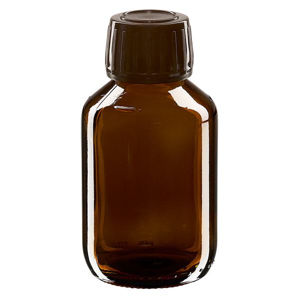 100ml lahvička na léky hnědá, uzávěr hnědý s tamper-evidentním kroužkem ApoGlas 100ml lahvička na léky hnědá, uzávěr hnědý s tamper-evidentním kroužkem ApoGlas