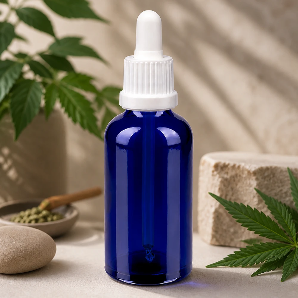 50ml pipetovací láhev bílá s uzávěrem proti neoprávněné manipulaci BlueLine UT18/50 50ml Glasflasche mit Dropper OV BlueLine UT18/50 wiederverwendbar und umweltfreundlich