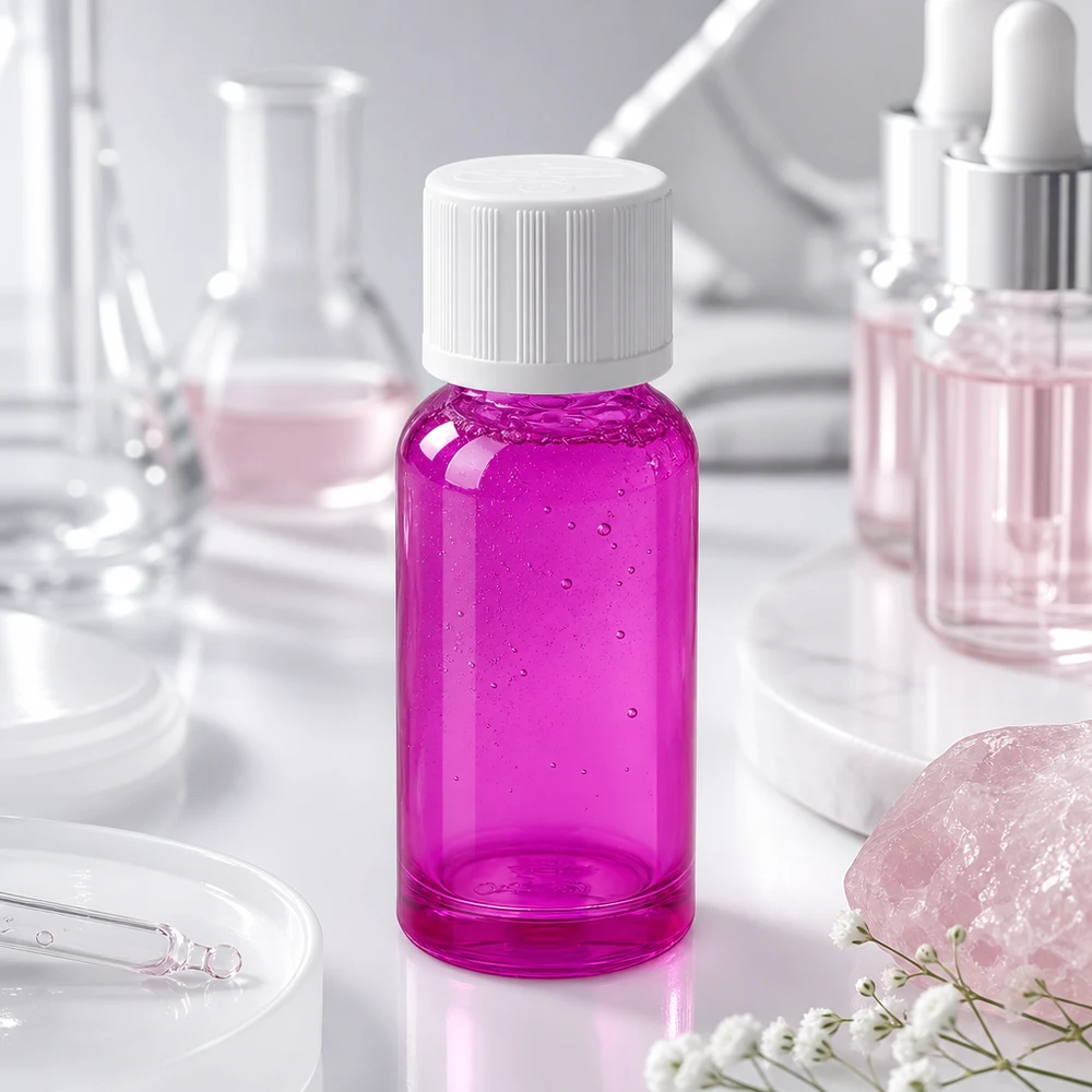 20ml láhev se šroubovacím uzávěrem 11 mm bílá standardní dětská pojistka PurpleLine UT18/20. 20ml Violette Apothekerflasche mit Kindersicherheitsverschluss ideal für Laborarbeiten