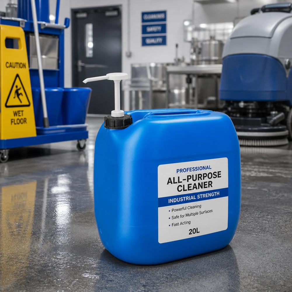 Tragbarer Vorratsbehälter 30 Liter blau mit Pumpaufsatz für gewerbliche Reinigungsprodukte