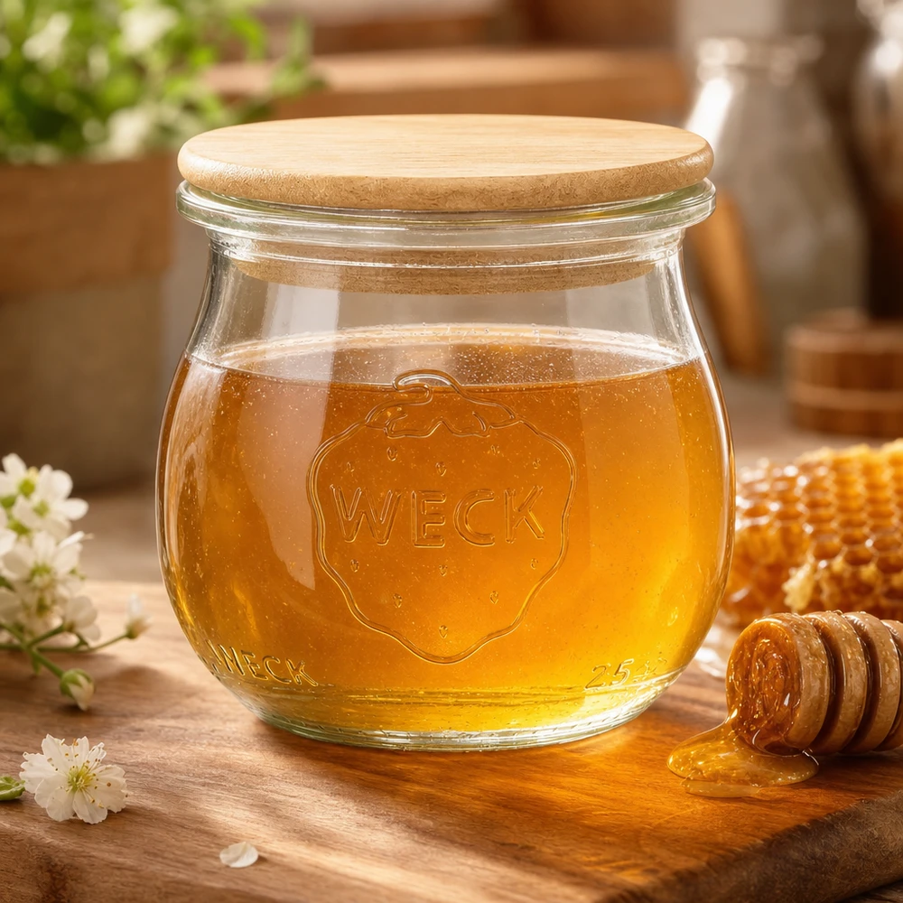 75ml tulipánová sklenice WECK RR40 s dřevěným víčkem
