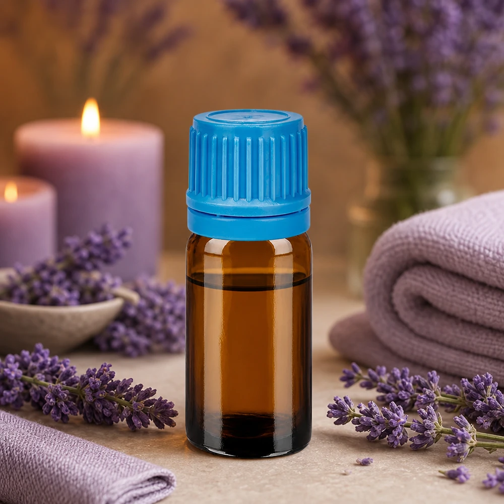 5ml lahvička 11mm šroubovací uzávěr modrý tamper evidentní uzávěr BrownLine UT18/5 Bernsteinfarbene 5ml Laborflasche mit kindersicherem blauen Schraubdeckel für sichere Lagerung