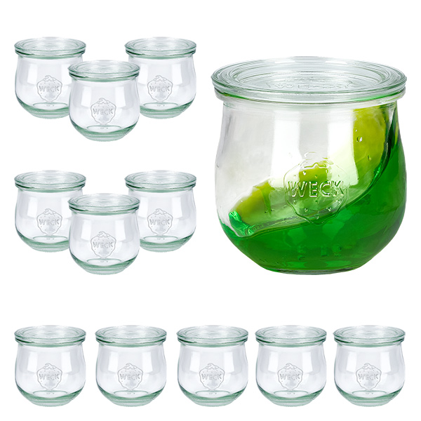 Sada 12 sklenic Weck 370ml tulipánová sklenice s 12 skleněnými víčky. Sada 12 sklenic Weck 370ml tulipánová sklenice s 12 skleněnými víčky.