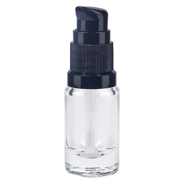 Lékárenská lahvička čirá 5ml s pumpičkovým uzávěrem černá standardní Lékárenská lahvička čirá 5ml s pumpičkovým uzávěrem černá standardní