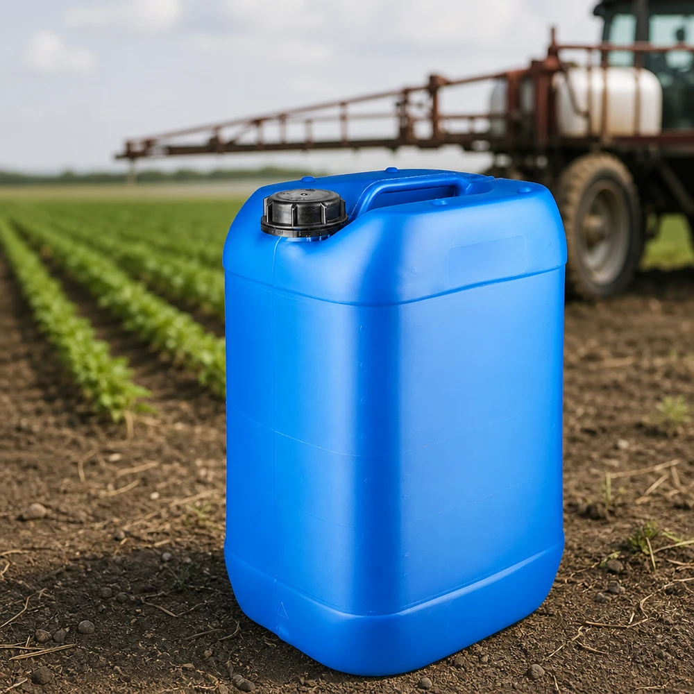 Stabiler 25L Kanister blau mit schwarzem OV-Verschluss für Agrochemikalien outdoor