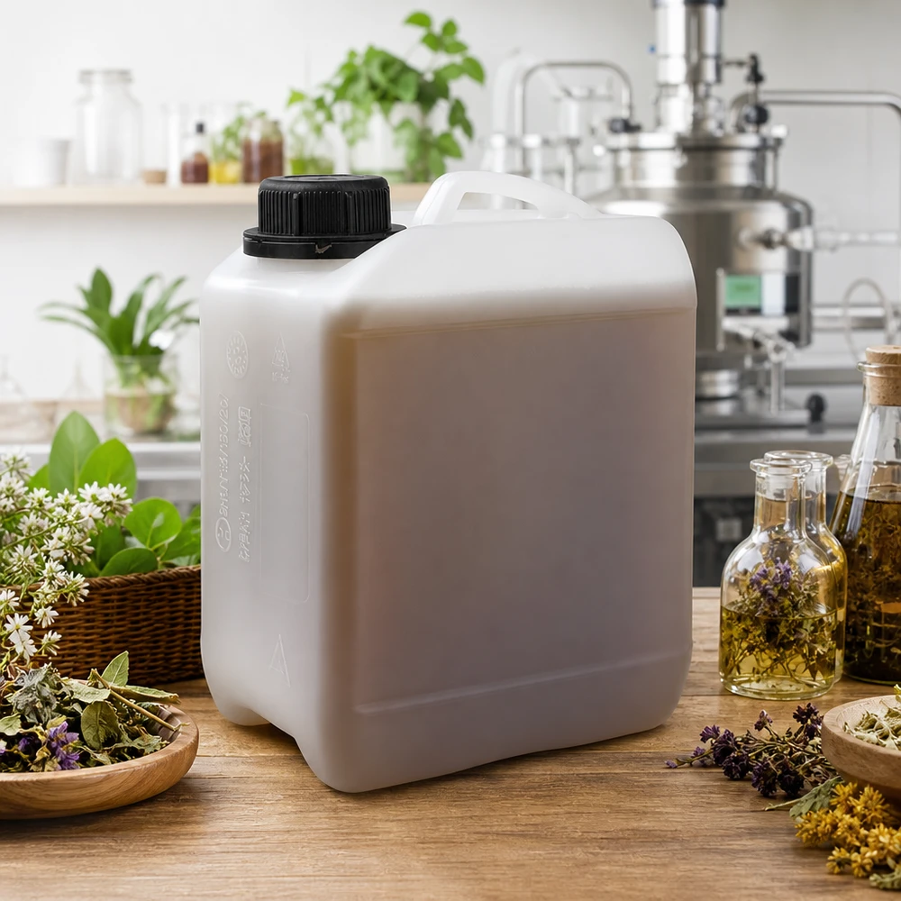 Kanystr 2,5 litru se šroubovacím uzávěrem s ochranou proti manipulaci. Lagerkanister 2,5 L für Kräuteröle und Naturextrakte mit ergonomischem Tragegriff und Dichtverschluss