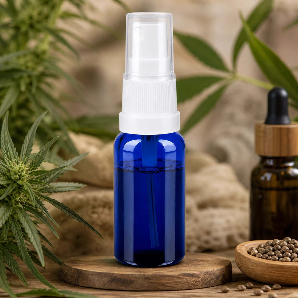 20ml lahvička s rozprašovačem bílá/transparentní standardní uzávěr BlueLine UT18/20 Professionelle 20ml Sprühflasche blau transparent mit weißem Sprühmechanismus