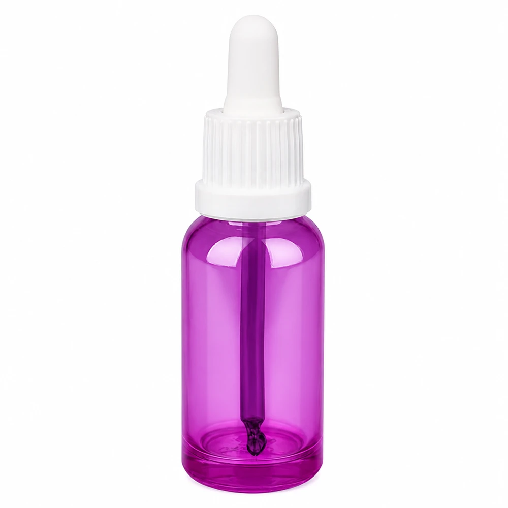 20ml pipetovací láhev bílá Originality šroubovací uzávěr PurpleLine UT18/20 Professionelle 20ml Tropfflasche mit weißem OV Verschluss für Kosmetik und Pharma