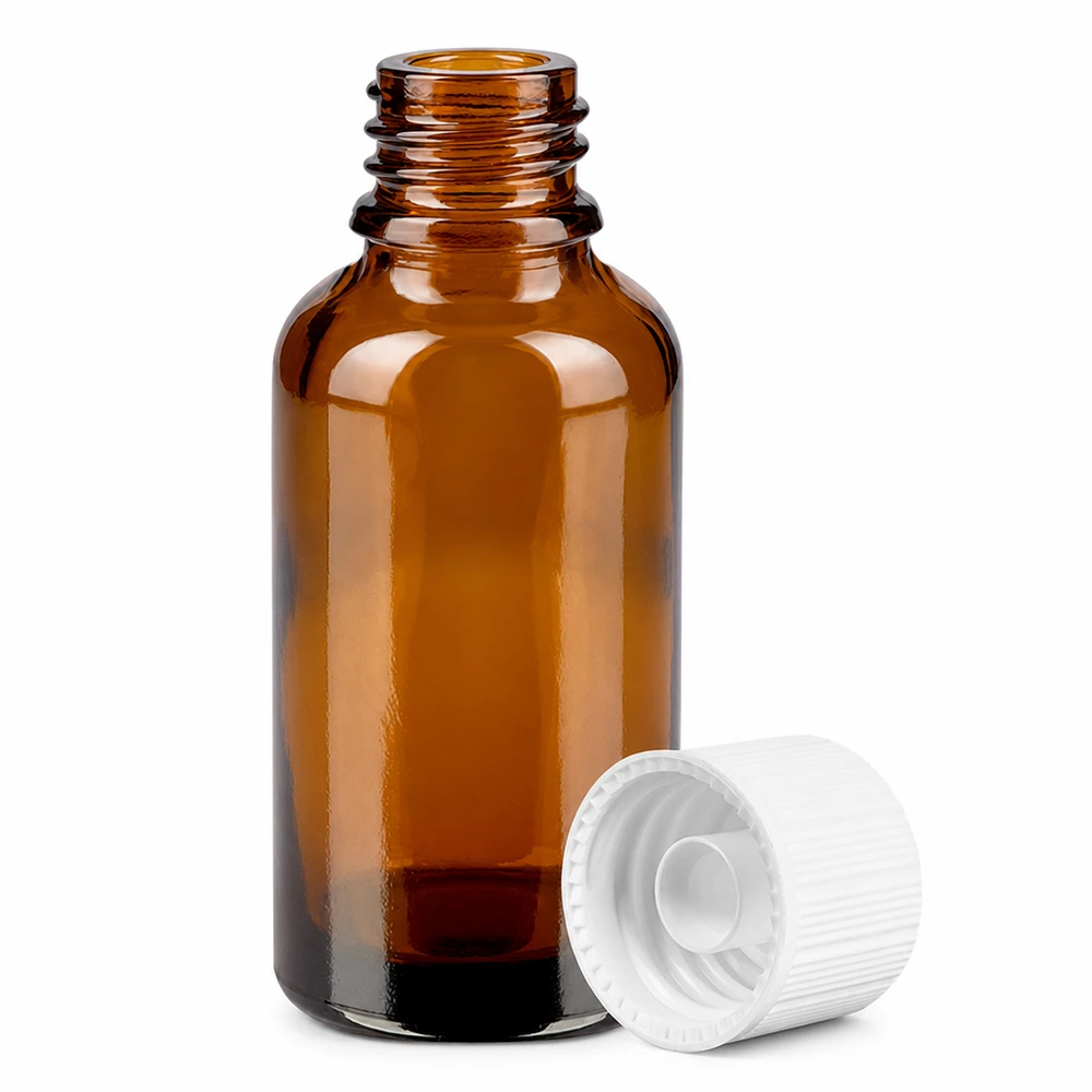 30ml láhev 11mm šroubovací uzávěr bílá Standard BrownLine UT18/30 Professionelle 30ml Glasflasche mit lichtschützender brauner Tönung und sicherem Verschluss