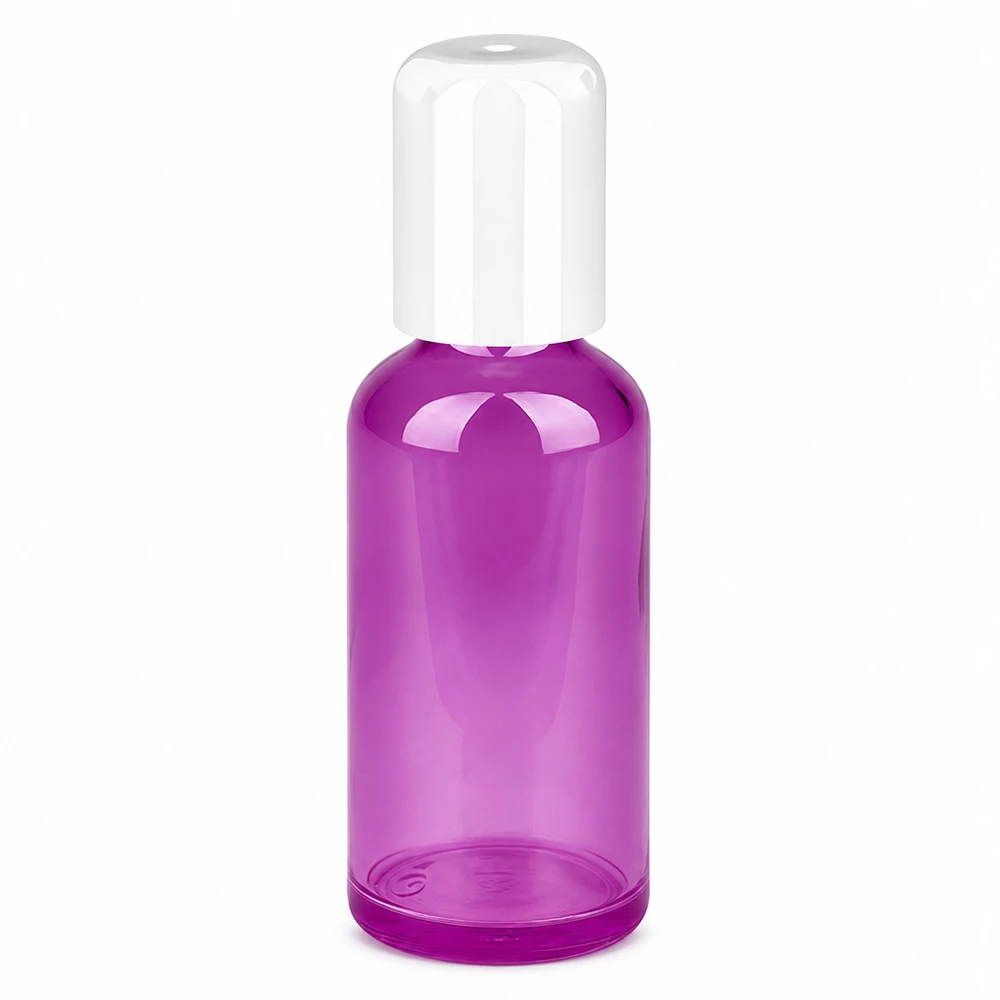 50ml lahvička s globulí bílá standardní PurpleLine UT18/50 Kleine 50ml Roll-On Flasche transparent violett für DIY Kosmetik und Parfum