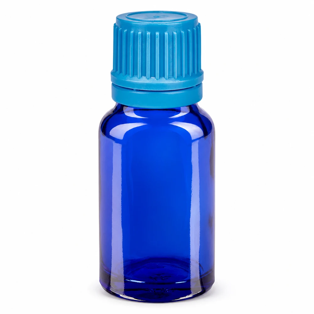 10ml lahvička 11mm šroubovací uzávěr modrá BlueLine UT18/10. Kompakte 10ml Flasche in elegantem Blau für professionelle Kosmetik und Pharmazie