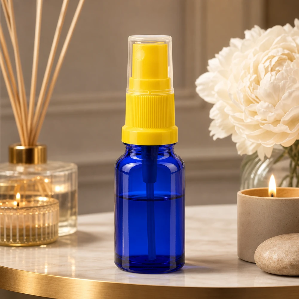 Elegante 10ml Glassprayflasche blau gelb für DIY Kosmetik und Hautpflege BlueLine UT18 10
