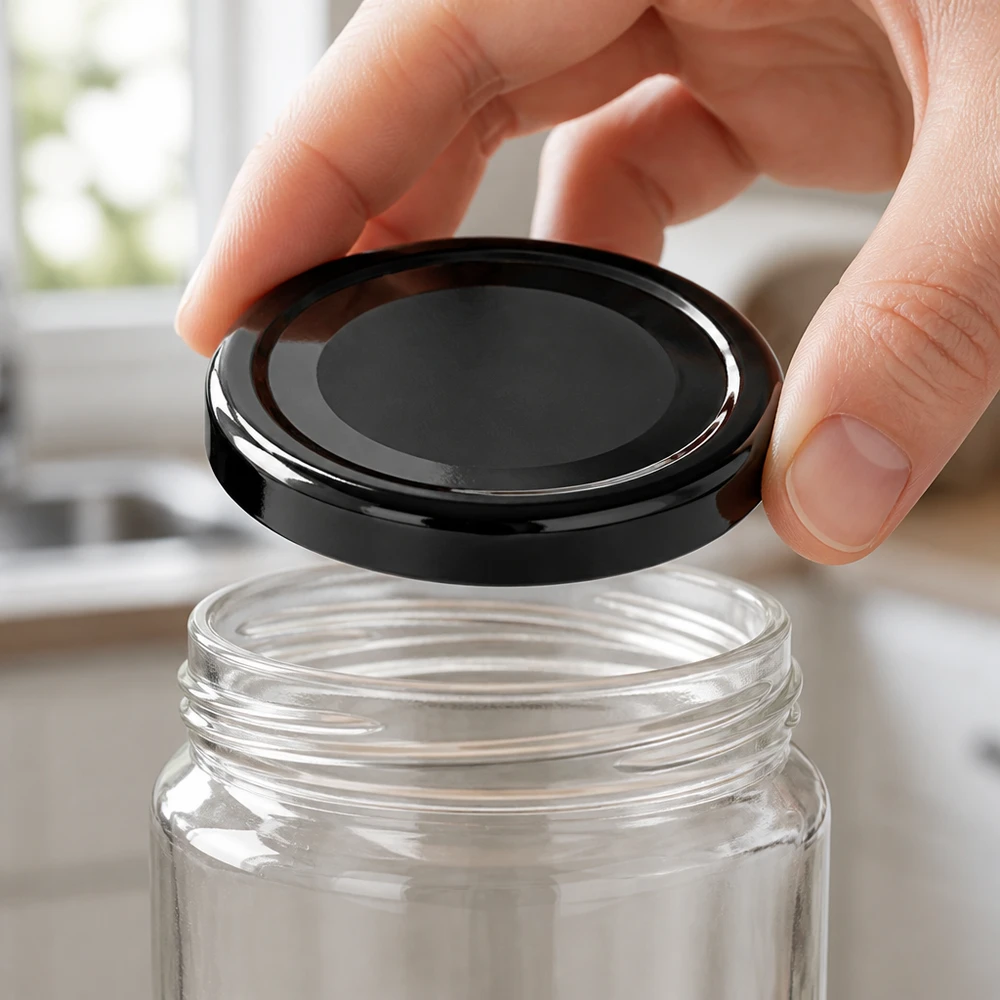 48mm víko BasicSeal černé (TO48) UNiTWIST Černé kovové víčko TO48 o průměru 48 mm s lesklým povrchem se nasazuje na průhlednou skleněnou nádobu