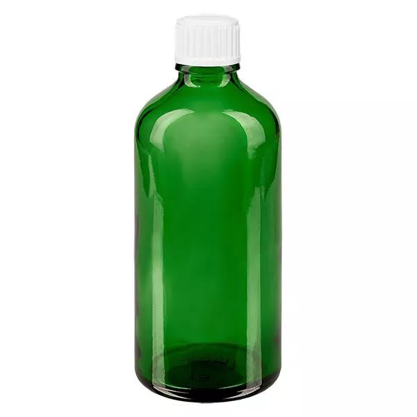 Lékárenská láhev zelená 100ml šroubovací uzávěr bílý globule standardní