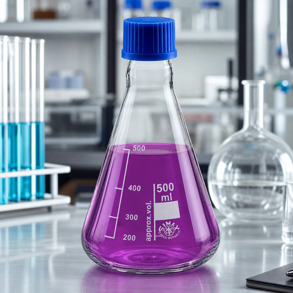 Erlenmeyerova baňka 500ml se šroubovacím uzávěrem Konischer Laborkolben 500ml perfekt für Titrationen und chemische Reaktionen