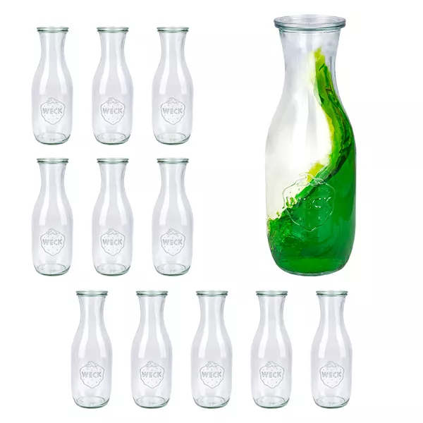 Sada 12 sklenic Weck o objemu 290 ml na šťávu s 12 skleněnými víčky. Sada 12 sklenic Weck o objemu 290 ml na šťávu s 12 skleněnými víčky.