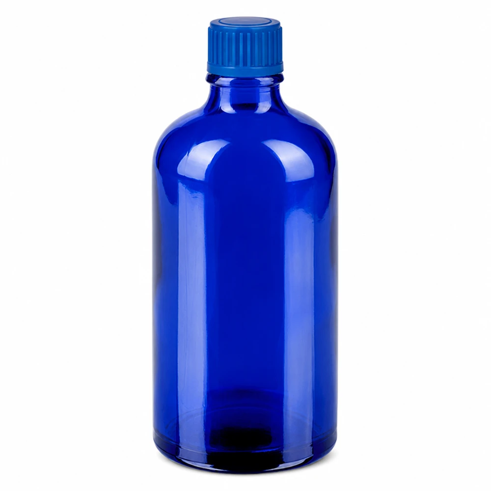 100ml láhev 11mm šroubovací uzávěr modrá Standard BlueLine UT18/100 Zylindrische blaue Flasche 100ml mit schlanker Form und engem Hals