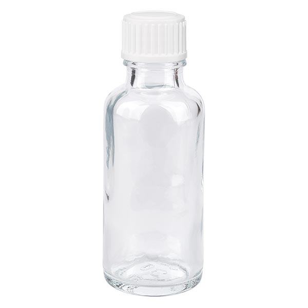 Lékárenská lahvička čirá 30ml šroubovací uzávěr bílá standardní