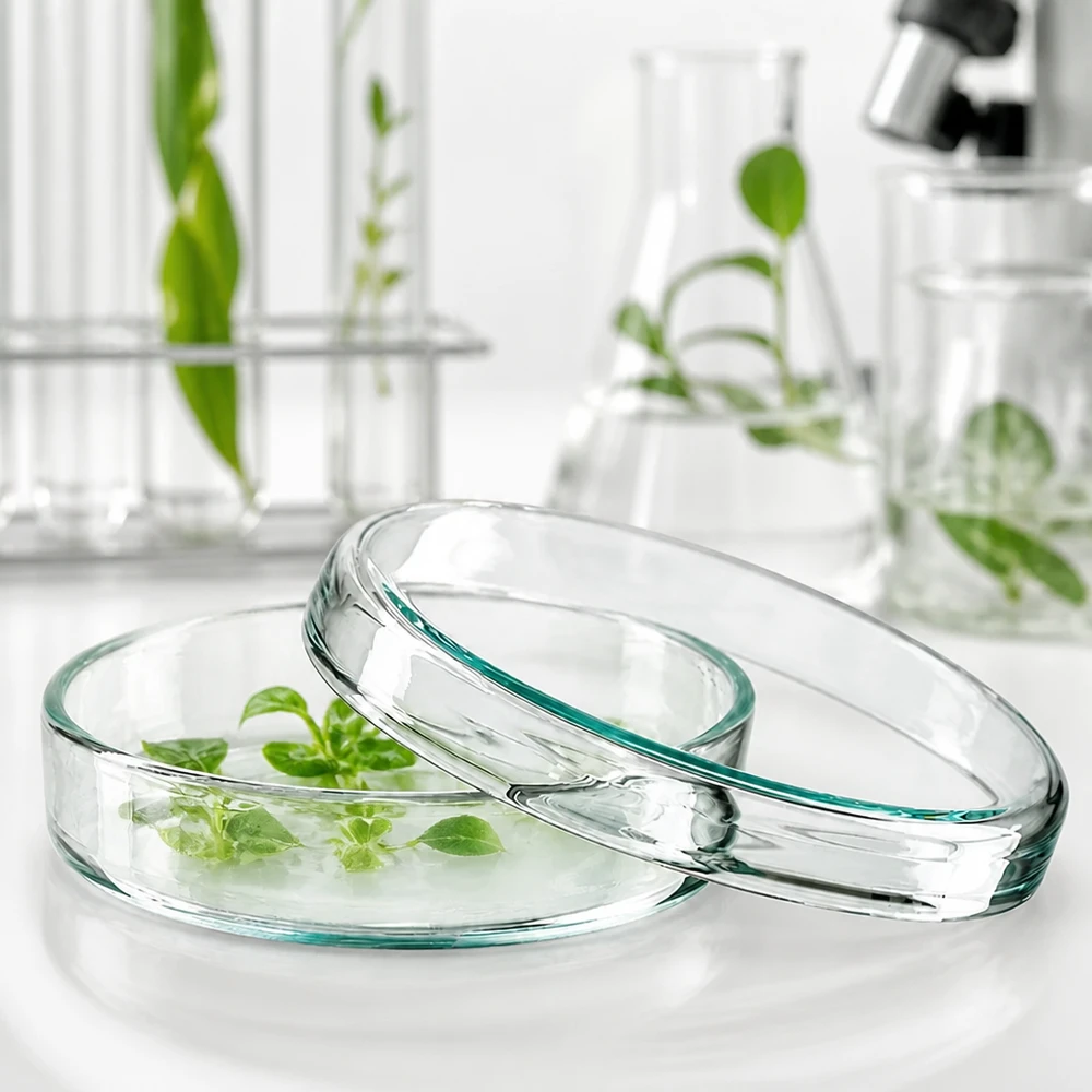 Petrischale Glas 70x15mm mit Pflanzengewebekultur für In-vitro-Anzucht im Botanikladenschaft