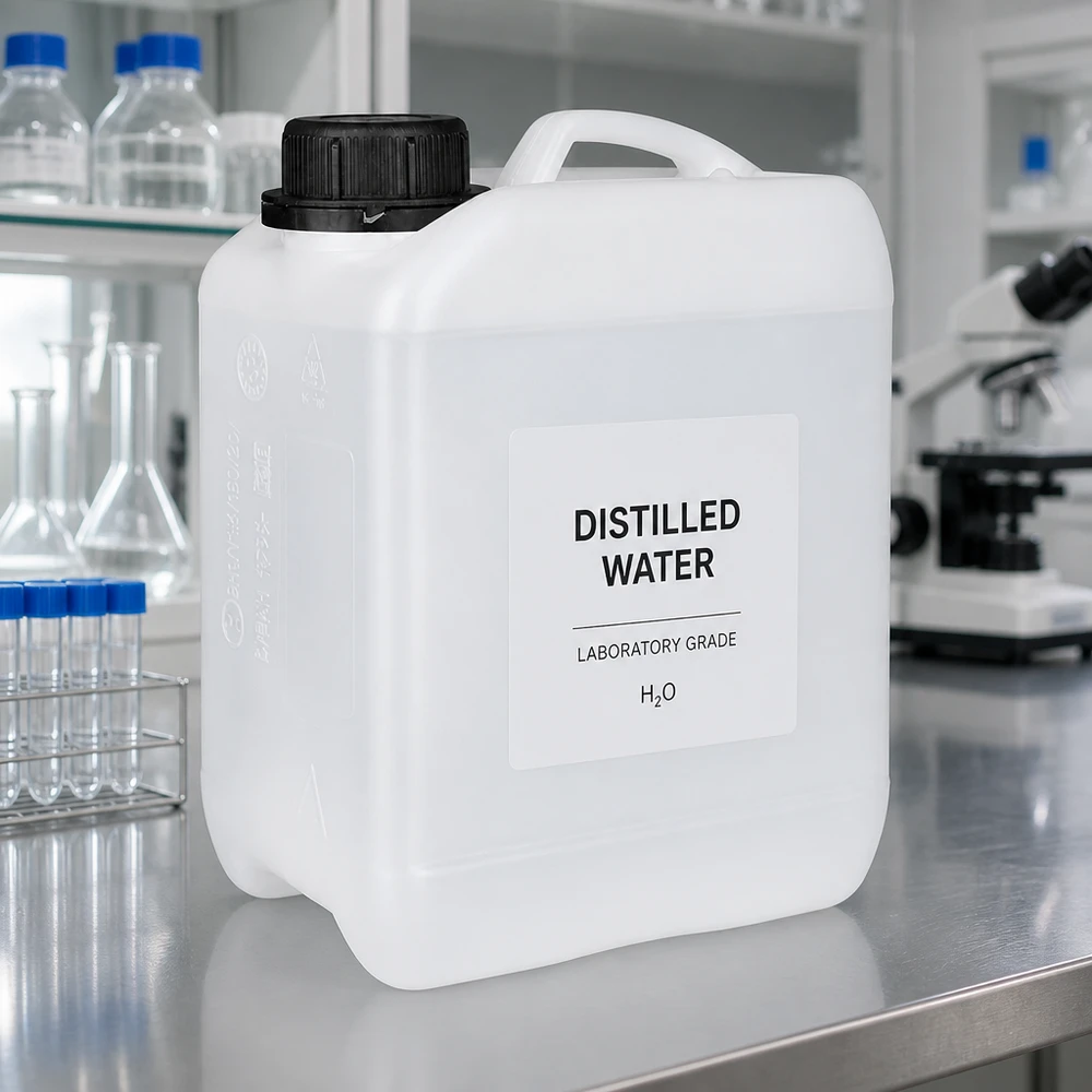 Kanystr 2,5 litru se šroubovacím uzávěrem s ochranou proti manipulaci. Transluzenter 2,5L Kunststoffbehälter mit Originalitätsverschluss für Laborgebrauch