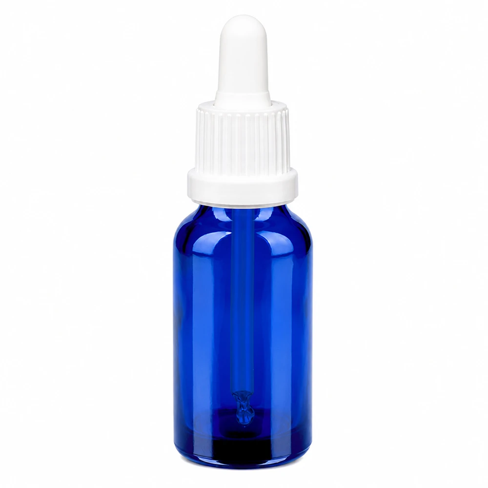 20ml pipetovací láhev bílá s tamper-evidentním uzávěrem BlueLine UT18/20 20ml Dosierungsflasche blau mit weißem Tropfer für Laborbedarf und Pharmazie