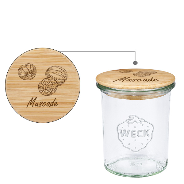 Couvercle en bois &quot;Muscade&quot; avec WECK verre plongeant 160ml