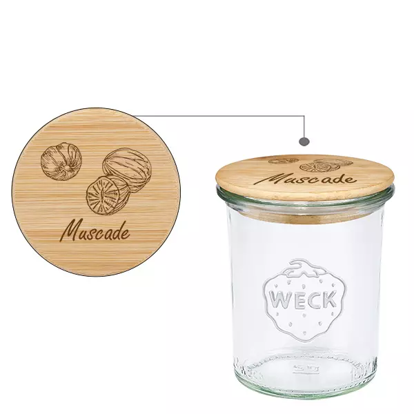 Couvercle en bois "Muscade" avec WECK verre plongeant 160ml Couvercle en bois "Muscade" avec WECK verre plongeant 160ml