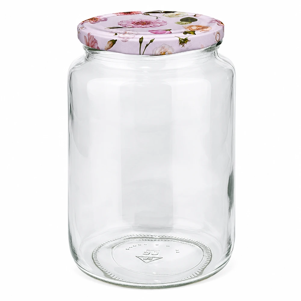 795ml kulatá sklenice + víčko BasicSeal flower pink UNiTWIST 795ml Rundglas mit rosa Blumen Deckel BasicSeal Einmachglas Vorratsglas Marmeladenglas