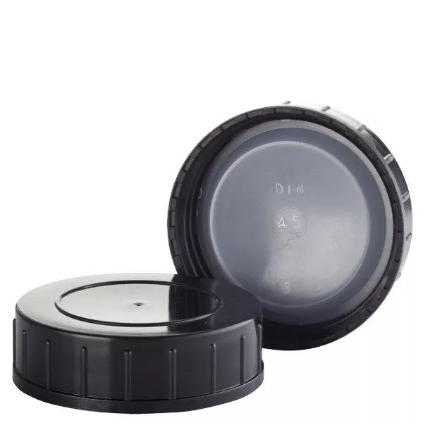 Šroubovací uzávěr černý z polypropylenuN 45mm (DIN 45) Šroubovací uzávěr černý z polypropylenuN 45mm (DIN 45)