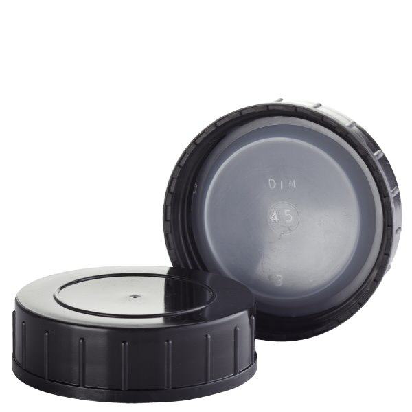 Šroubovací uzávěr černý z polypropylenuN 45mm (DIN 45) Šroubovací uzávěr černý z polypropylenuN 45mm (DIN 45)