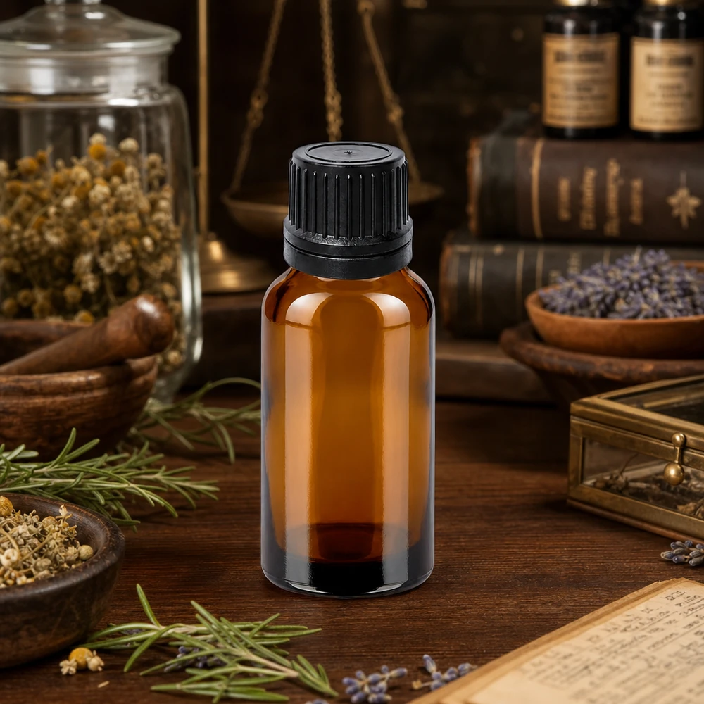 20ml lahvička s kapátkem 1mm černá tamper-evidentní uzávěr BrownLine UT18/20 Umweltfreundliche 20ml Glasflasche mit schwarzem Tropfverschluss für nachhaltige Kosmetikaufbewahrung