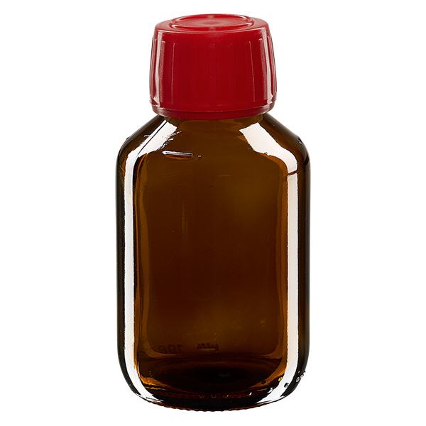 100ml lahvička na léky hnědá, červený uzávěr s tamper-evidentním kroužkem ApoGlas 100ml lahvička na léky hnědá, červený uzávěr s tamper-evidentním kroužkem ApoGlas