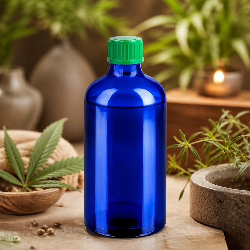 Vielseitige blaue Tropfflasche 100ml mit grünem Verschluss für DIY-Projekte und Hobbyanwendungen