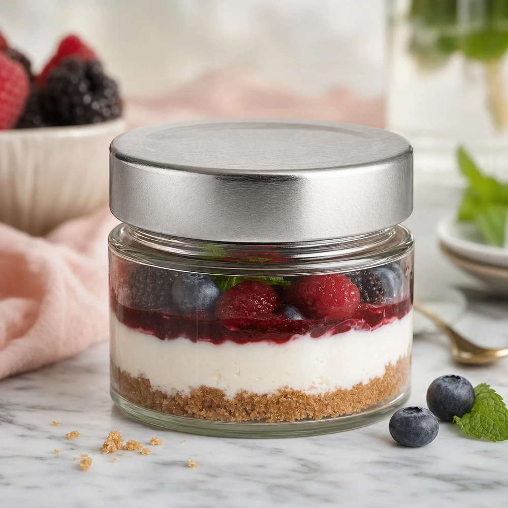 130ml kulatá sklenice + víčko BasicSeal stříbrné UNiTWIST